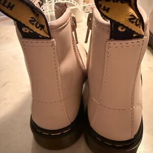 Pink Leather Boots Dr. marten kids 12c with Yellow and Black Accents NEW